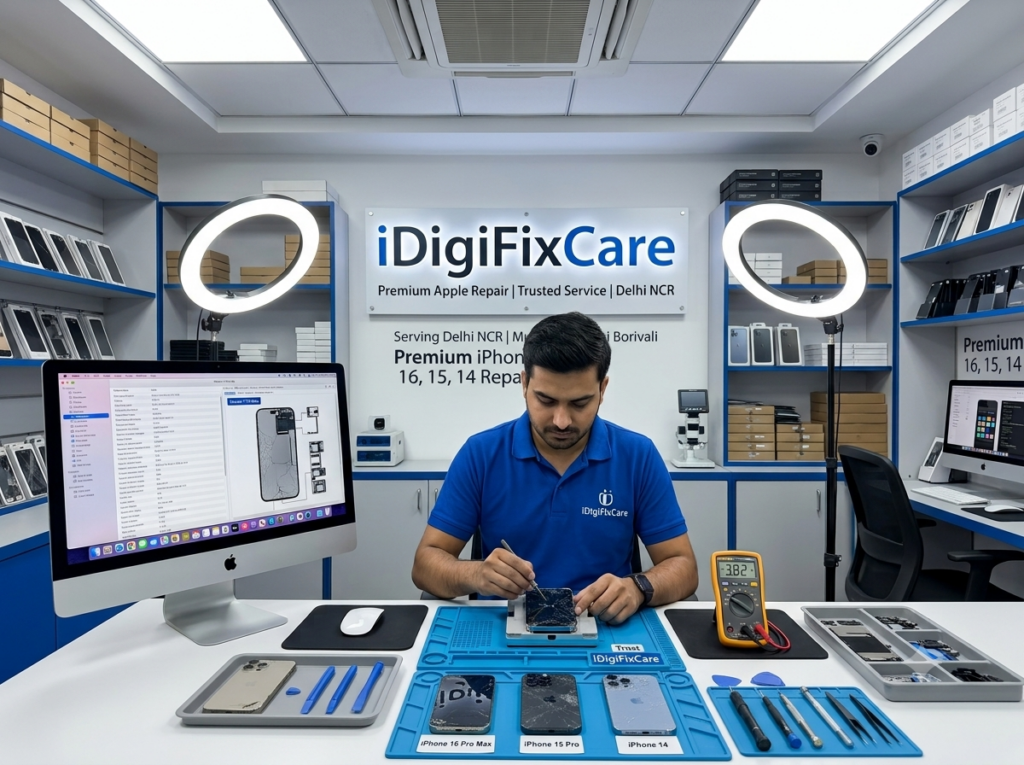 Are you looking for a trusted iPhone repair service in Delhi/Mumbai ? At iDigiFixCare, we specialize in providing fast, professional, and affordable solutions for all iPhone models, including the latest iPhone 15 and 16 series. Whether it’s a shattered screen or a complex motherboard issue, our expert technicians ensure your device is back in your hands the very same day.